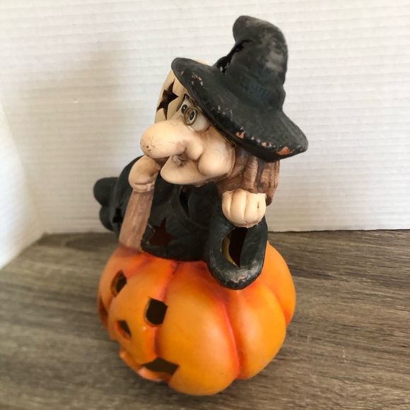 Vtg Halloween Witch and Jack O’Lantern Candle Holder - Picture 4 of 16